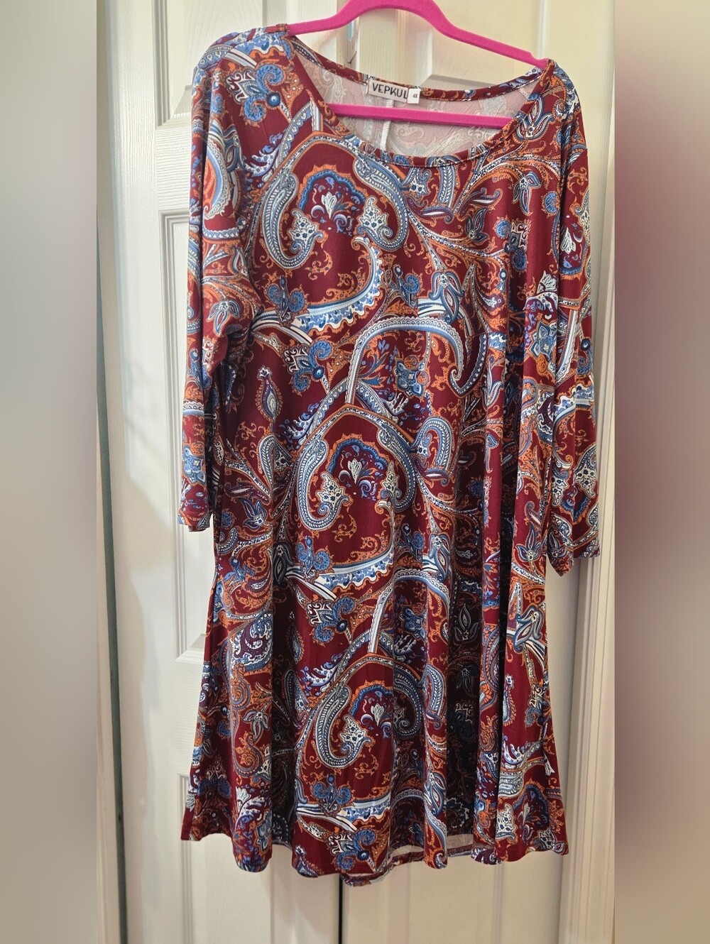 Paisley Swing Dress in Burgundy